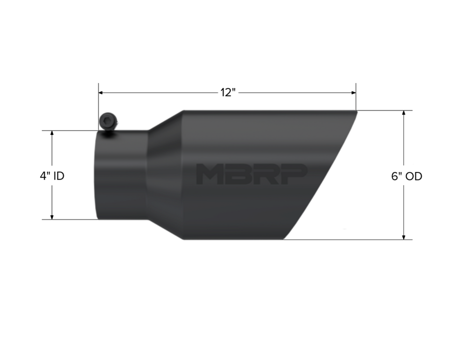 MBRP Exhaust Tip; 6in. O.D. Dual Wall Angled 4in. Inlet 12in. Length-Black Coated