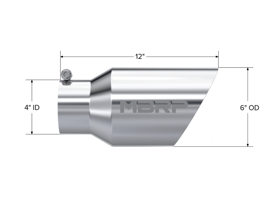 MBRP Exhaust Tip; 6in. O.D. Dual Wall Angled 4in. Inlet 12in. Length; T304