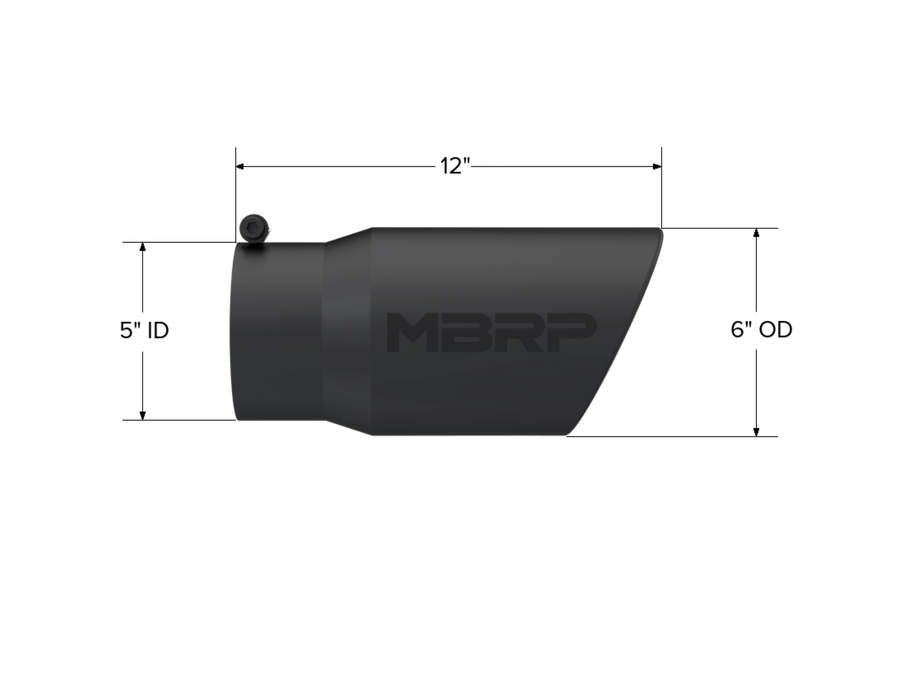 MBRP Exhaust Tip; 6in. O.D. Angled Rolled End 5in. Inlet 12in. Length; Black Coated