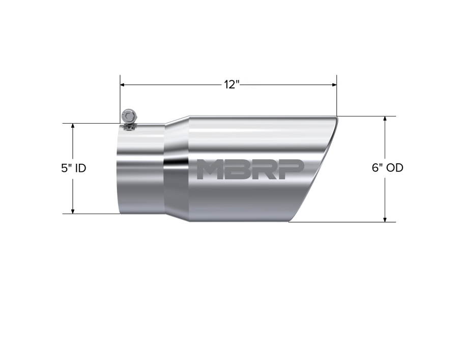 MBRP Exhaust Tip; 6in. O.D. Angled Rolled End 5in. Inlet 12in. Length; T304