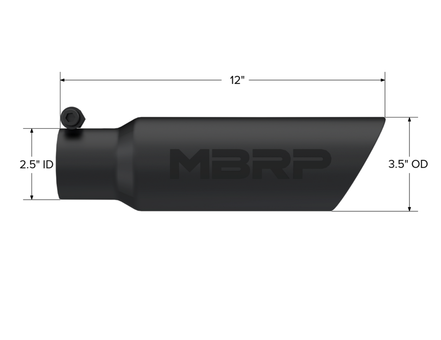 MBRP Exhaust Tip; 3in. O.D. Dual Wall Angled 2in. Inlet 12in. Length-Black Coated