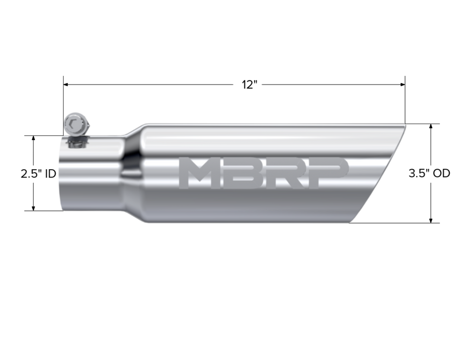 MBRP Exhaust Tip; 3in. O.D. Dual Wall Angled 2in. Inlet 12in. Length; T304