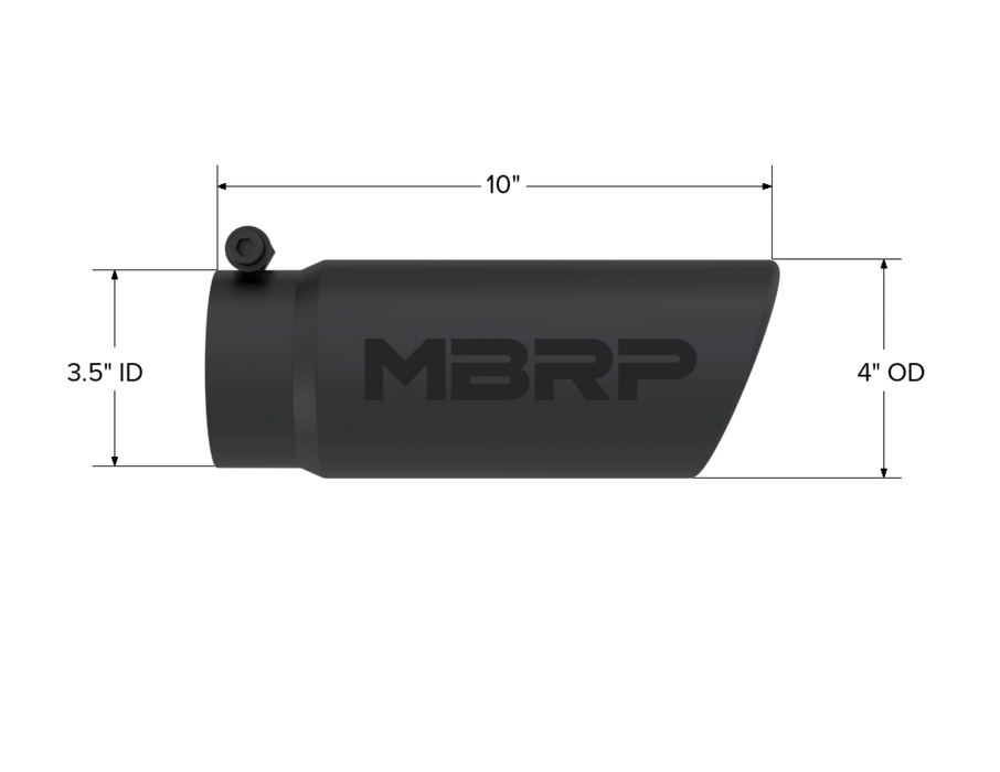 MBRP Exhaust Tip; 4in. O.D. Angled Rolled End 3in. Inlet 10in. Length-Black Coated