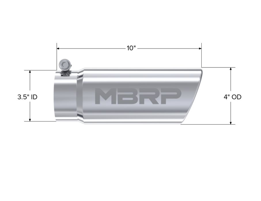 MBRP Exhaust Tip; 4in. O.D. Angled Rolled End 3in. Inlet 10in. Length; T304