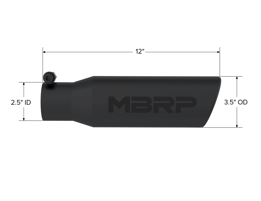 MBRP Exhaust Tip; 3in. O.D. Angled Rolled End 2in. Inlet 12in. Length-Black Coated