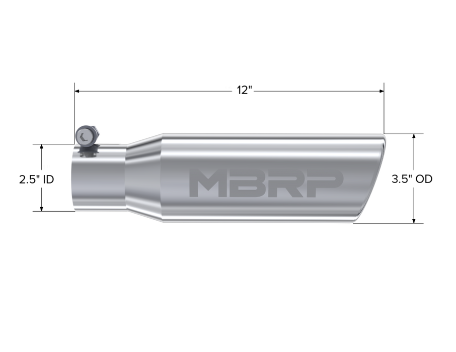 MBRP Exhaust Tip; 3in. O.D. Angled Rolled End 2in. Inlet 10in. Length; T304