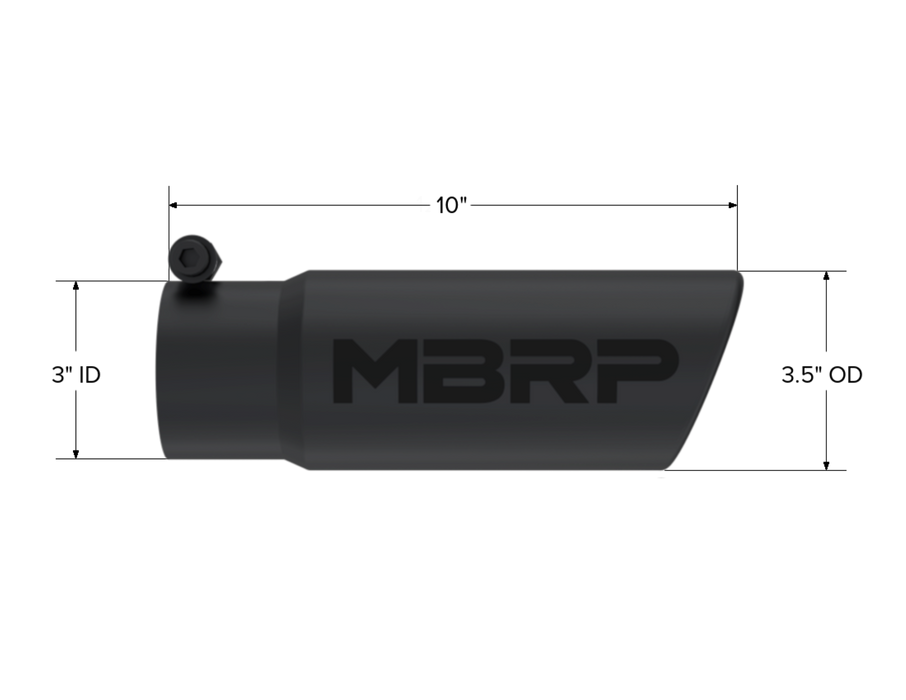 MBRP Exhaust Tip; 3in. O.D. Angled Rolled End; 3in. I.D. Inlet; 10in. Length; Black