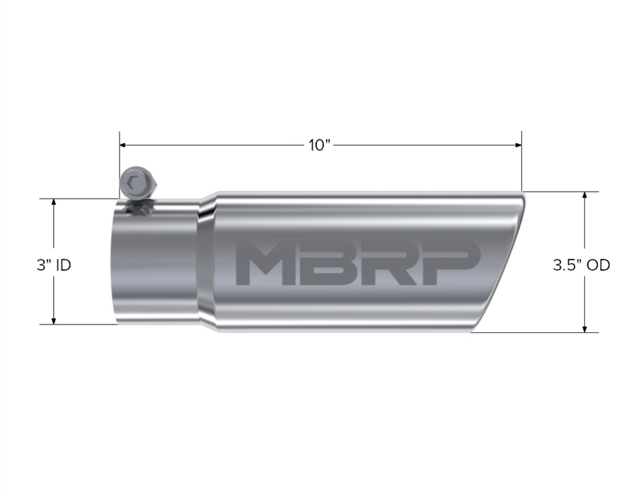 MBRP Exhaust Tip; 3in. O.D. Angled Rolled End 3in. Inlet 10in. Length; T304