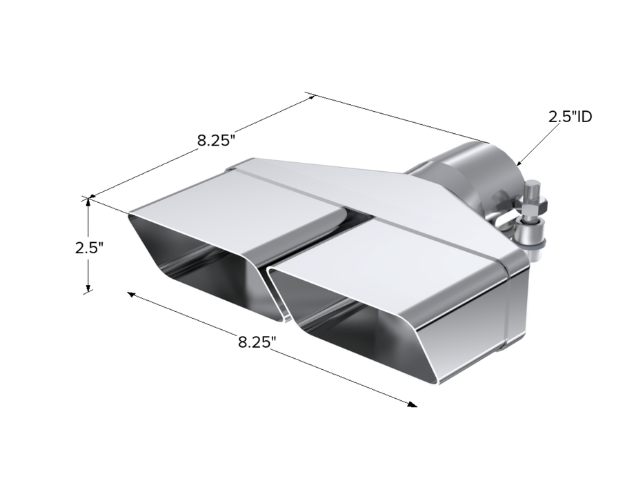 MBRP Exhaust Tip; 8in.x 2? ID; Rectangle; 2in. O.D. Inlet; 8-+ Length; T304