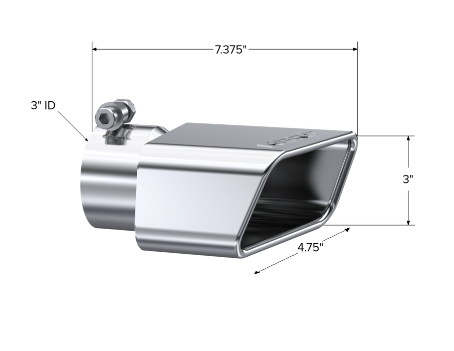 MBRP Exhaust Tip; 4 3/4in X 3" ID; Rectangle Angled Cut; 3in OD Inlet; T409