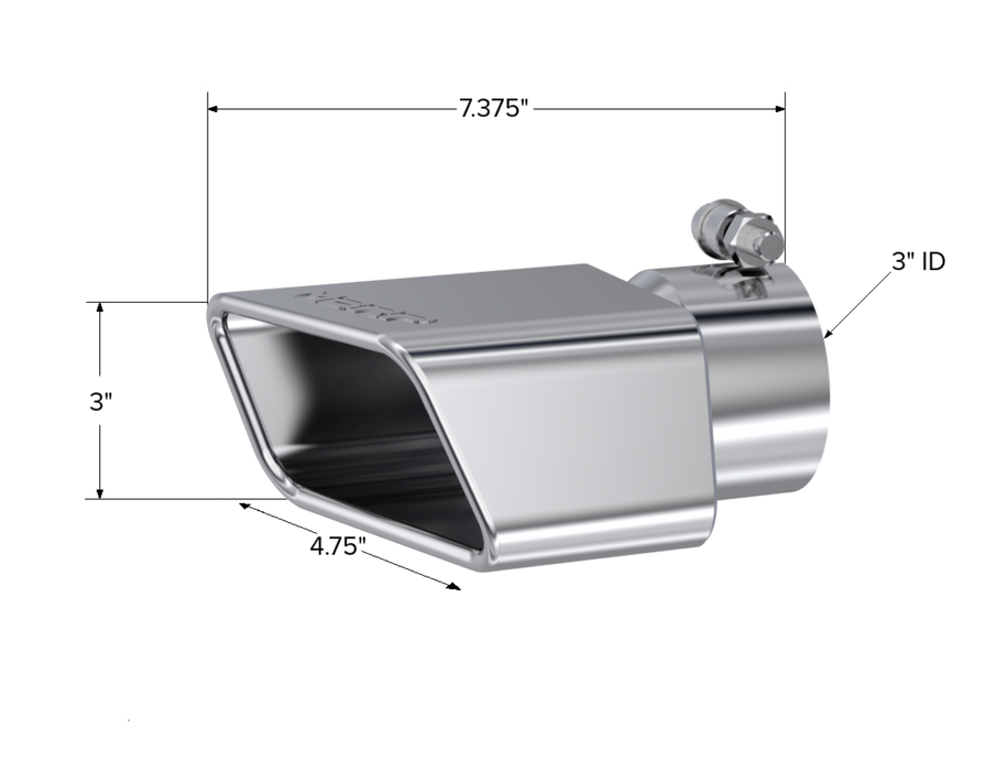 MBRP Exhaust Tip; 3in OD Inlet; Rectangle Angle Cut; T304