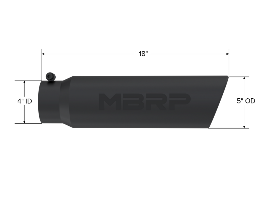 MBRP Exhaust Tip; 5in. O.D.; Angled Rolled End; 4in. Inlet 18in. In Length; Black Coated