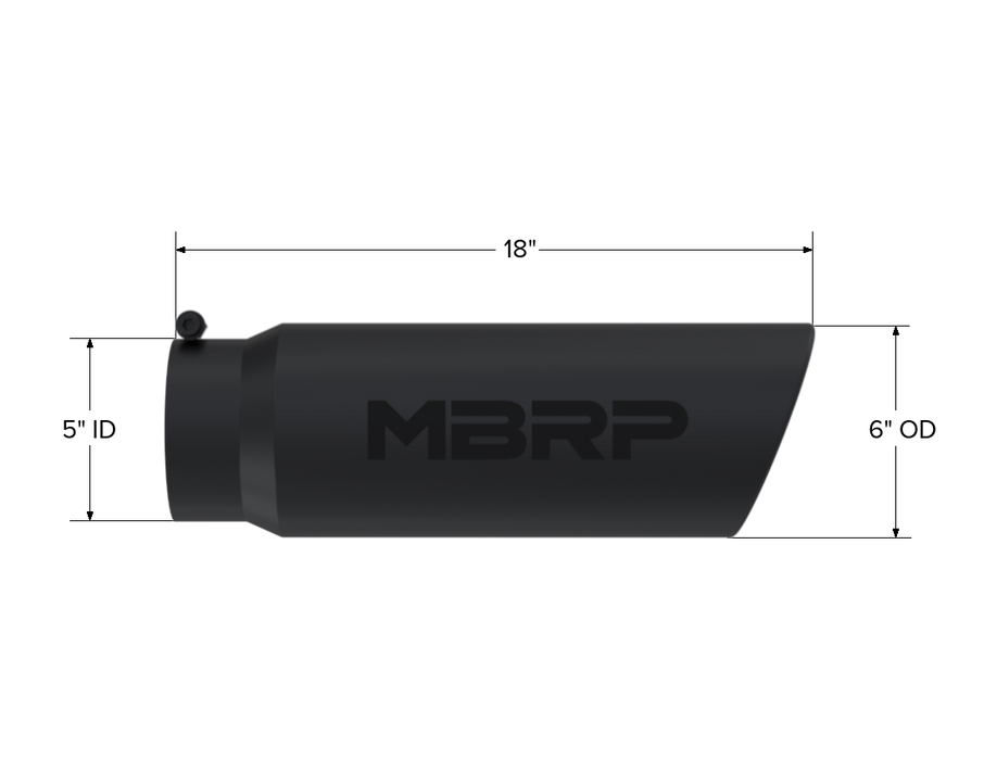 MBRP Exhaust Tip; 6in. O.D.; Angled Rolled End; 5in. Inlet 18in. In Length; Black Coated