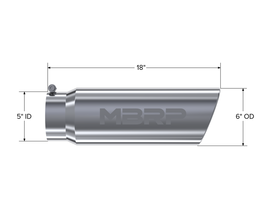 MBRP Exhaust Tip; 6in. O.D.; Angled Rolled End; 5in. Inlet 18in. In Length; T304