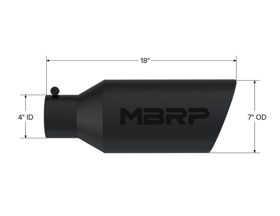 MBRP Exhaust Tip; 7in. O.D.; Rolled End; 4in. Inlet 18in. In Length; Black