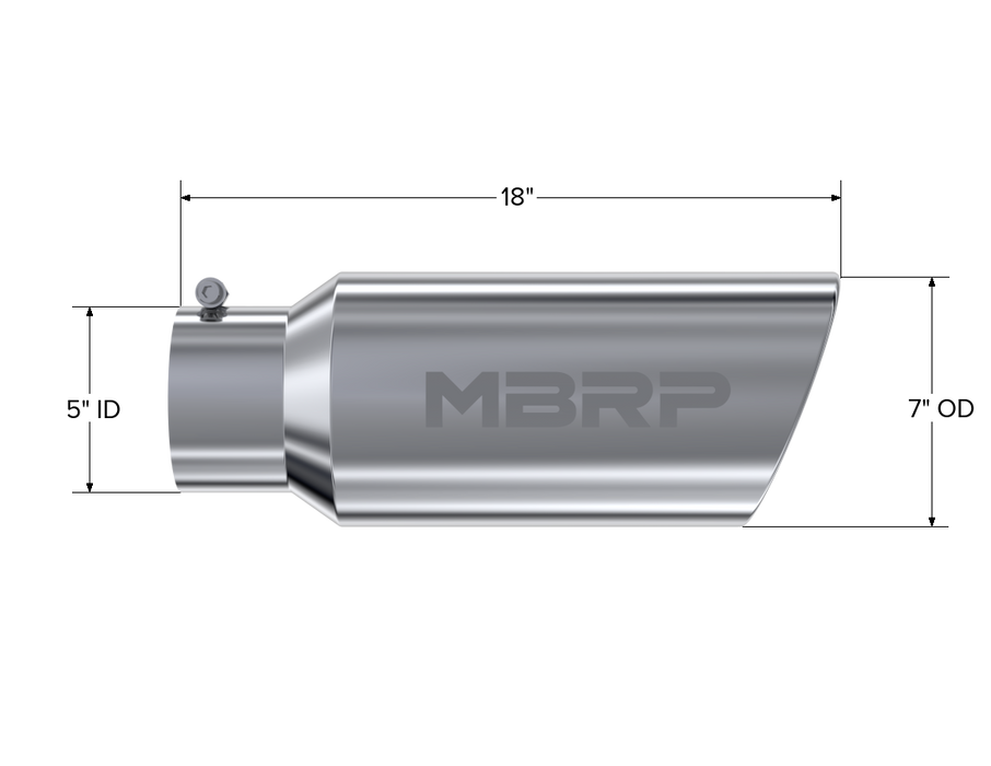 MBRP Exhaust Tip; 7in. O.D.; Rolled End; 5in. Inlet 18in. In Length; T304