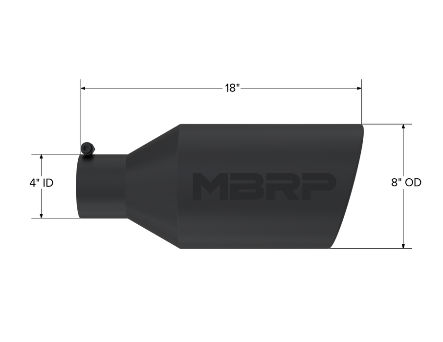 MBRP Exhaust Tip; 8in. O.D.; Rolled End; 4in. Inlet 18in. In Length; Black Coated