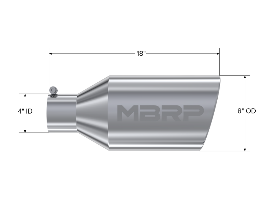 MBRP Exhaust Tip; 8in. O.D.; Rolled End; 4in. Inlet 18in. In Length; T304