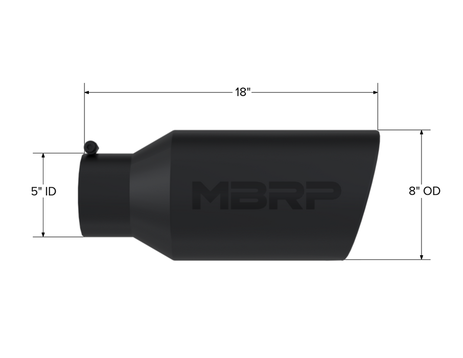 MBRP Exhaust Tip; 8in. O.D.; Rolled End; 5in. Inlet 18in. In Length; Black Coated