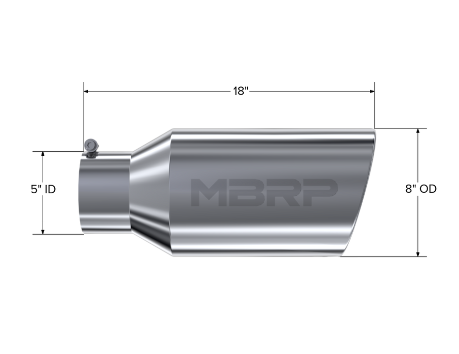 MBRP Exhaust Tip; 8in. O.D.; Rolled End; 5in. Inlet 18in. In Length; T304