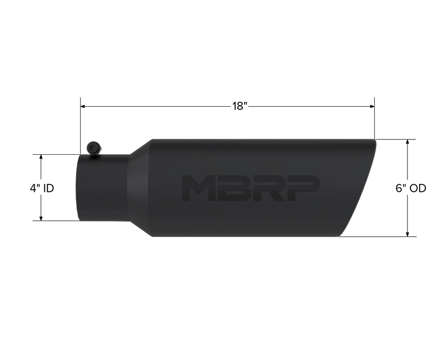 MBRP Exhaust Tip; 6in. O.D.; Rolled End; 4in. Inlet 18in. In Length; Black Coated