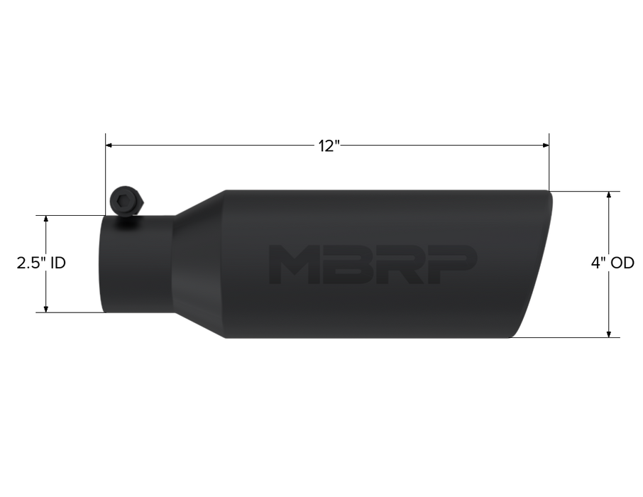 MBRP Exhaust Tip; 4in. O.D.; Angled Rolled End; 2.5in. Inlet; 12in. In Length; Black