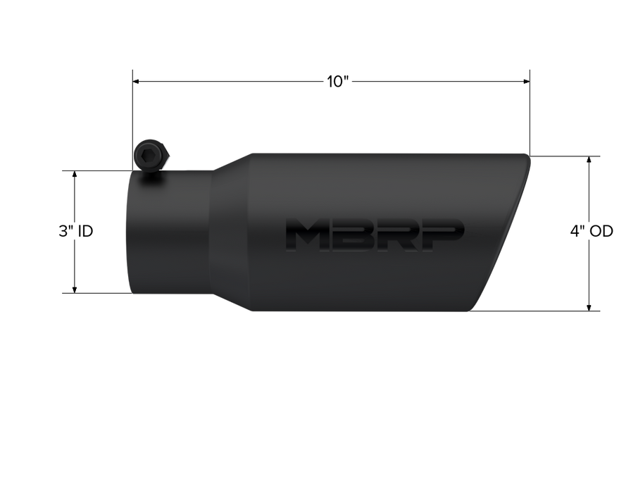 MBRP Exhaust Tip; 4in. O.D.; Angled Rolled End; 3in. Inlet; 10in. Length; Black