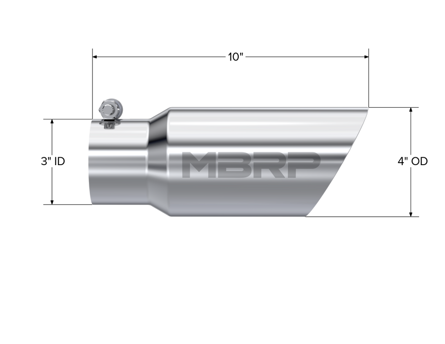 MBRP Exhaust Tip; 4in. O.D.; Dual Wall Angled; 3in. Inlet; 10in. Length; T304