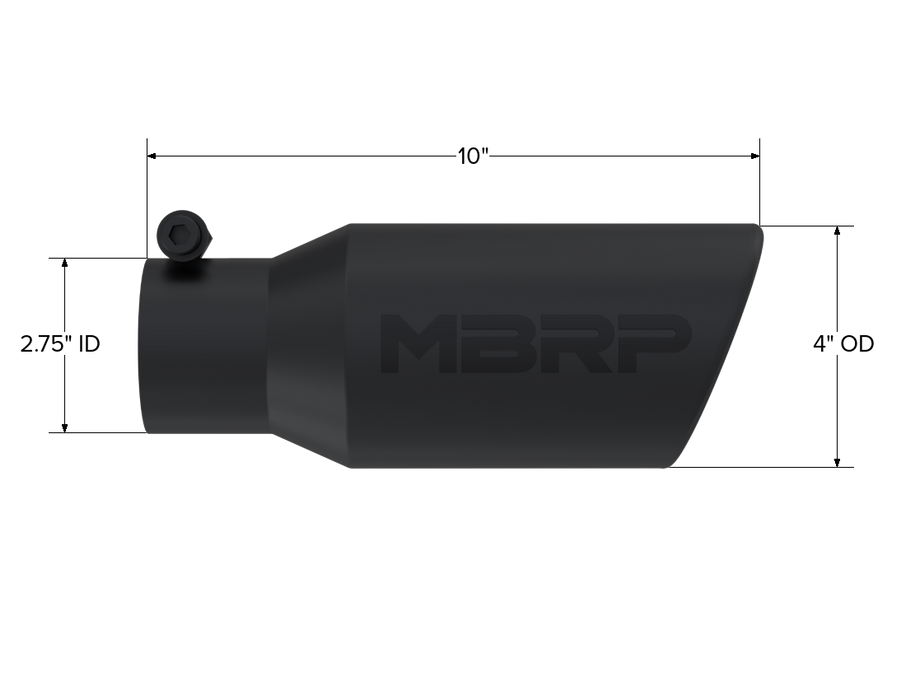 MBRP Exhaust Tip; 4in. O.D. Angled Rolled End 2 3/4in. Inlet 10in. Length; Black