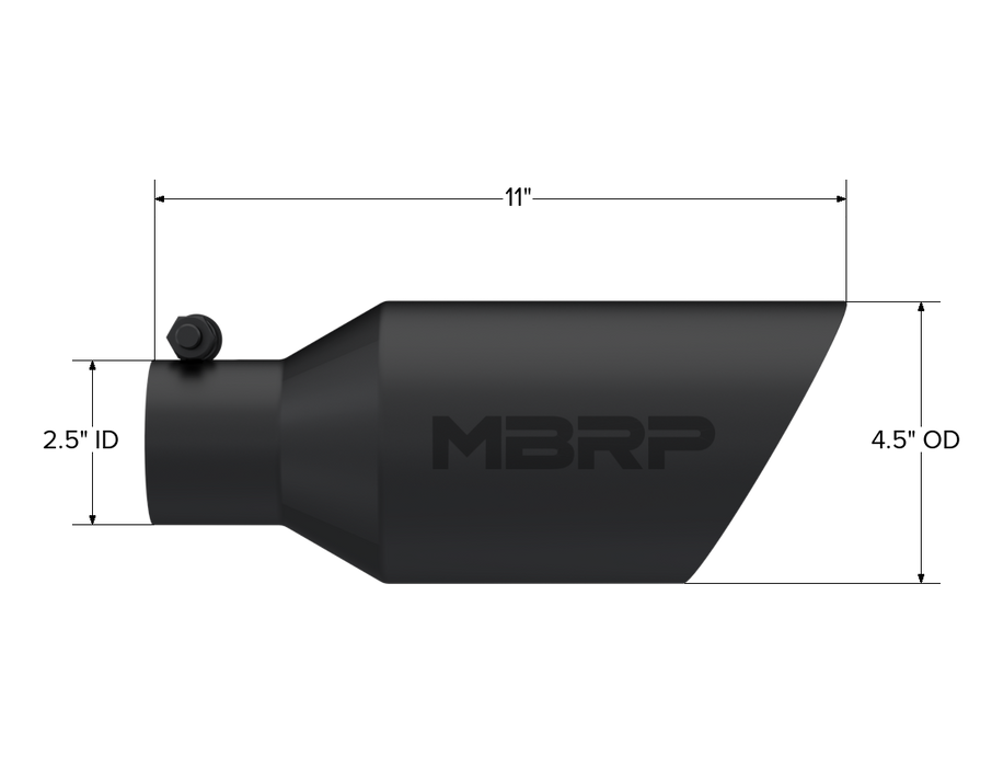 MBRP Exhaust Tip; 4 1/2in. O.D.; DW Angle Rolled End; 2 1/2in. Inlet 11in. In Length; Black Coated