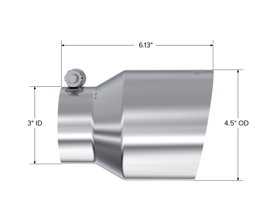 MBRP Exhaust Tip; 4.5in OD Out; 3in ID; 6.13in Length; Angle Cut; Single Wall; T304