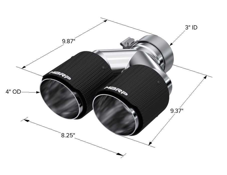 MBRP Exhaust Tip; 4in OD Out; 3in ID; 9.87in Length; Dual Wall; Carbon Fiber