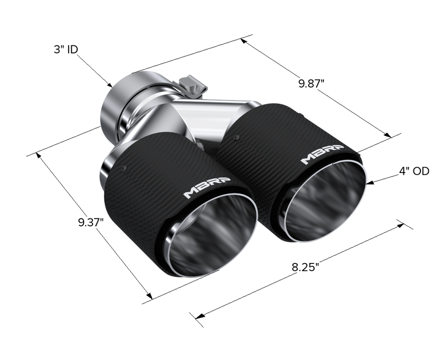 MBRP Exhaust Tip; 4in OD Out; 3in ID; 9.87in Length; Dual Wall; Carbon Fiber