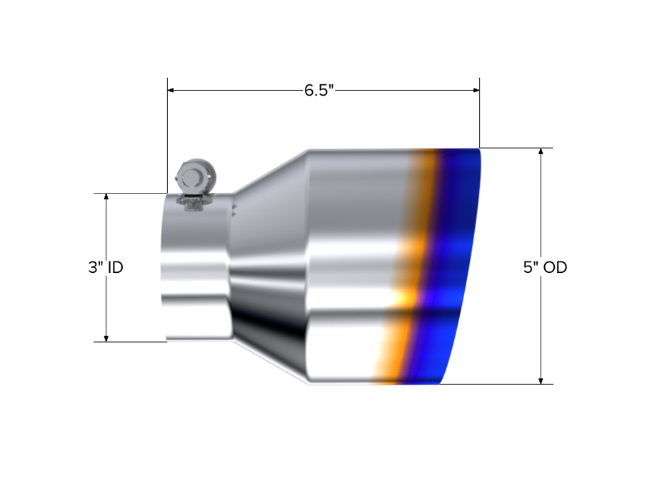 MBRP Exhaust Tip; 5in OD Out; 3in ID; 6.5in Length; Angle Cut; Single Wall; T304 BE