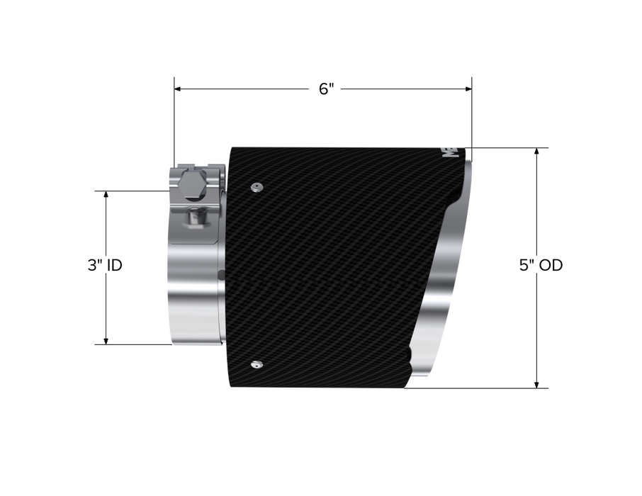 MBRP Exhaust Tip; 5in OD Out; 3in ID; 6.13in Length; Angle Cut; Dual Wall; Carbon Fiber