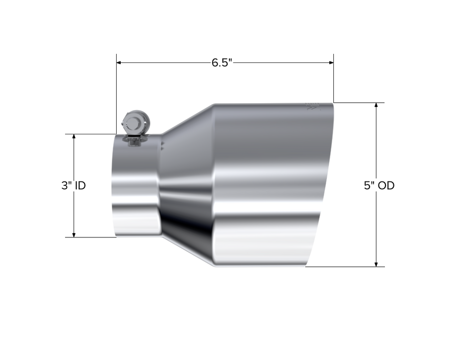 MBRP Exhaust Tip; 5in OD Out; 3in ID; 6.5in Length; Angle Cut; Single Wall; T304