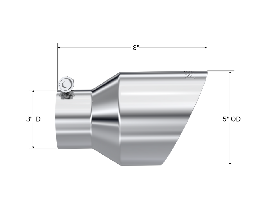 MBRP Exhaust Tip; 5in OD Out; 3in ID; 8in Length; Angle Cut; Dual Wall; T304