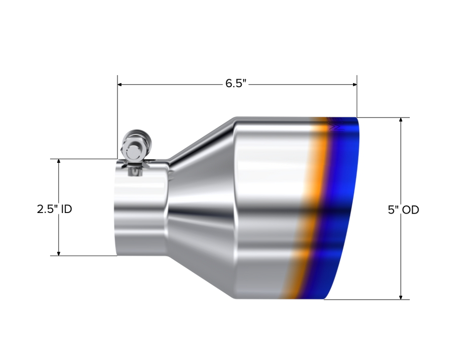 MBRP Exhaust Tip; 5in OD Out; 2.5in ID; 6.5in Length; Angle Cut; Single Wall; T304 BE