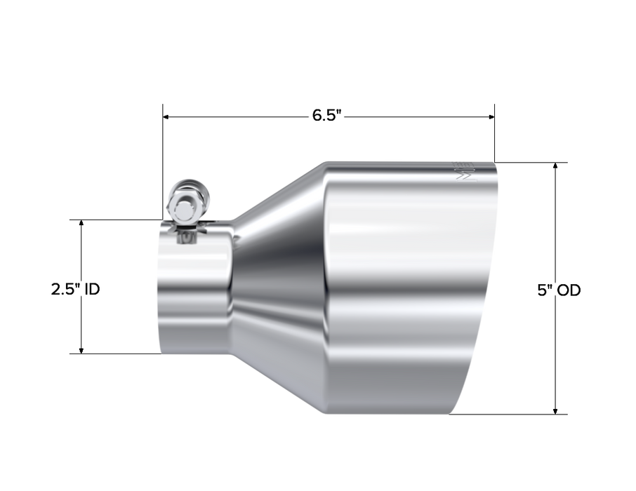 MBRP Exhaust Tip; 5in OD Out; 2.5in ID; 6.5in Length; Angle Cut; Single Wall; T304